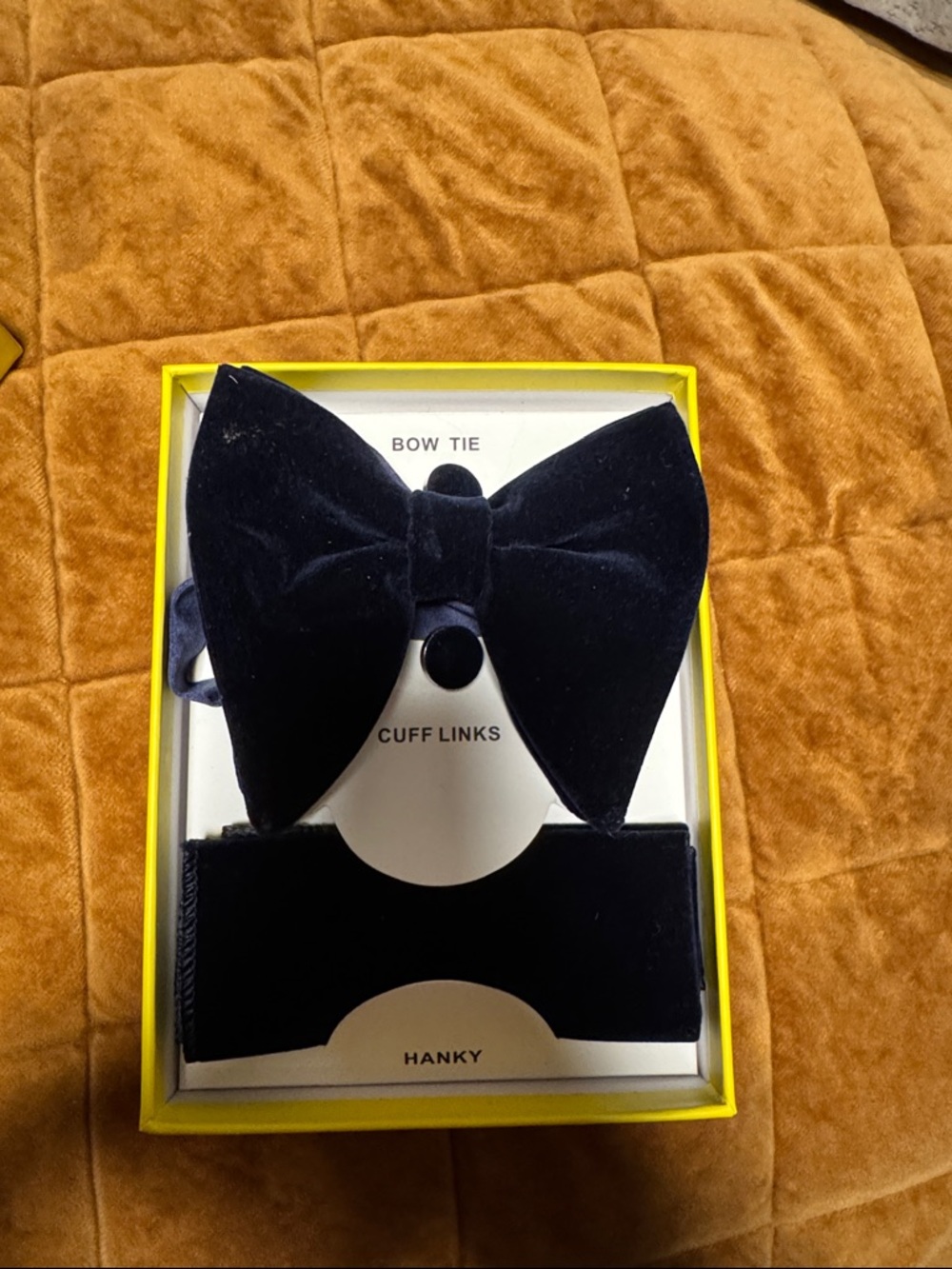 Black Velvet Bow Tie Set with Hanky & Cufflinks